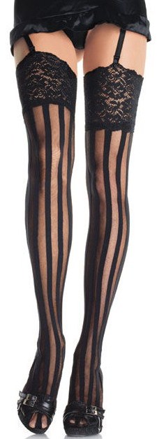 Leg Avenue Beck Vertical Striped Tights - Black