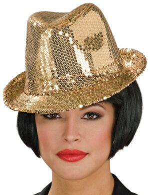 Sequin Fedora Hat Gold